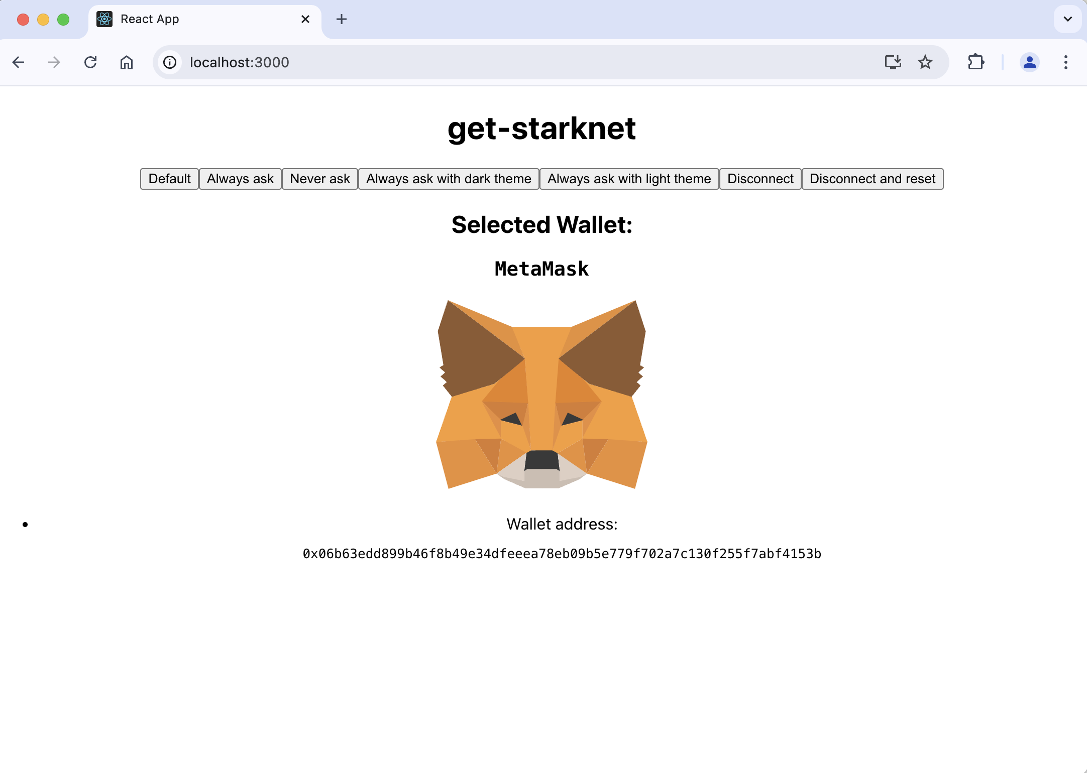 Starknet dapp connected